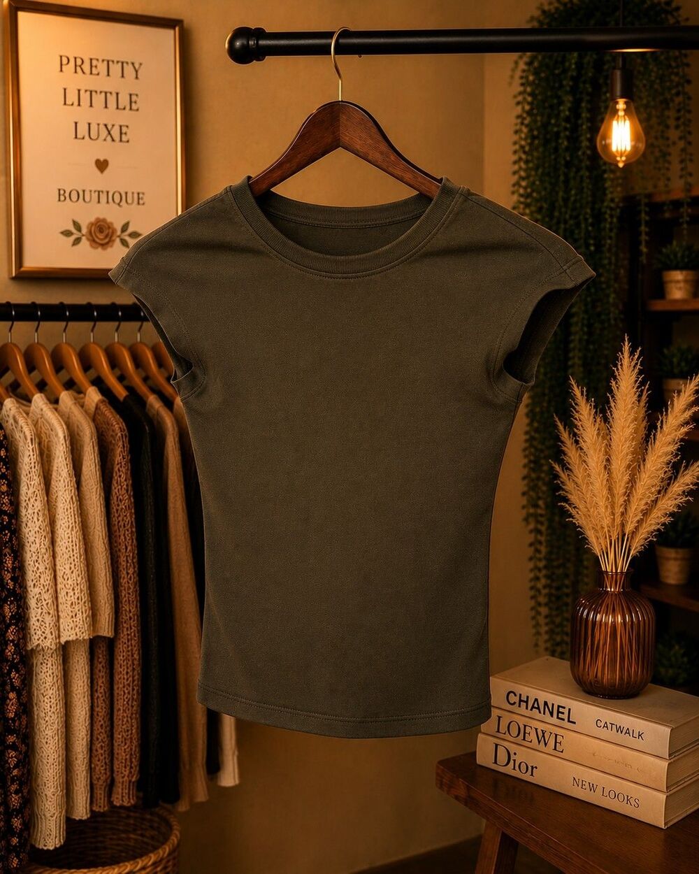 Olive Open Back Cross Detail Crop Top - Small
